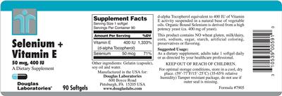 Photo of the Douglas Laboratories Selenium + Vitamin E 50 mcg 400 IU label