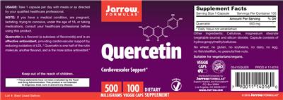 Photo of the Jarrow Formulas Quercetin 500 mg label