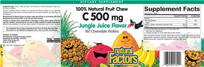 Photo of the Natural Factors 100% Natural Fruit Chew C 500 mg Jungle Juice Flavor label