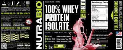 Photo of the NutraBio 100% Whey Protein Isolate Wild Strawberry label