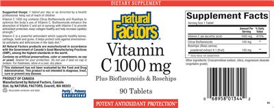 Photo of the Natural Factors Vitamin C 1000 mg label