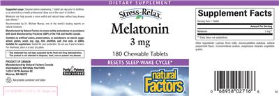 Photo of the Natural Factors Stress-Relax Melatonin 3 mg label