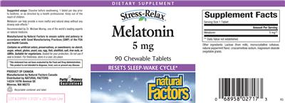 Photo of the Natural Factors Stress-Relax Melatonin 5 mg label