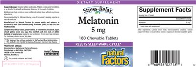 Photo of the Natural Factors Stress-Relax Melatonin 5 mg label