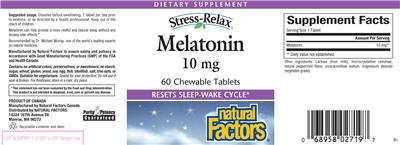 Photo of the Natural Factors Stress-Relax Melatonin 10 mg label