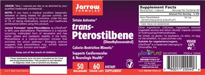 Photo of the Jarrow Formulas Trans-Pterostilbene 50 mg label