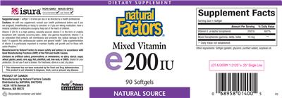 Photo of the Natural Factors Mixed Vitamin E 200 IU label