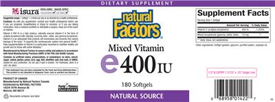 Photo of the Natural Factors Mixed Vitamin E 400 IU label