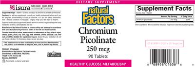 Photo of the Natural Factors Chromium Picolinate 250 mcg label