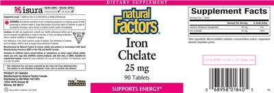 Photo of the Natural Factors Iron Chelate 25 mg label
