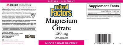 Photo of the Natural Factors Magnesium Citrate 150 mg label