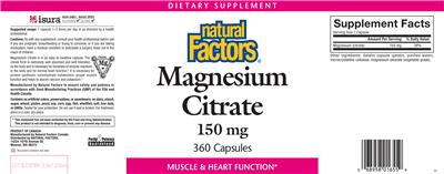 Photo of the Natural Factors Magnesium Citrate 150 mg label