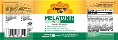 Photo of the Country Life Melatonin 1 mg label