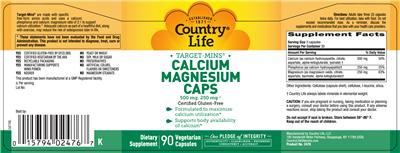 Photo of the Country Life Target-Mins Calcium Magnesium Caps label