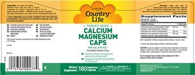 Photo of the Country Life Target-Mins Calcium Magnesium Caps label
