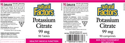 Photo of the Natural Factors Potassium Citrate 99 mg label
