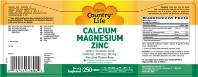 Photo of the Country Life Calcium Magnesium Zinc label