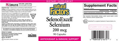 Photo of the Natural Factors SelenoExcell Selenium 200 mcg label