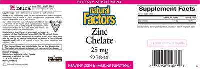 Photo of the Natural Factors Zinc Chelate 25 mg label