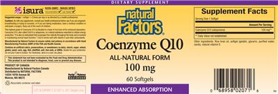 Photo of the Natural Factors Coenzyme Q10 100 mg label