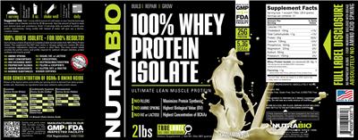 Photo of the NutraBio 100% Whey Protein Isolate Cinnamon Bun label