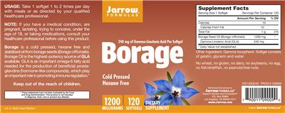 Photo of the Jarrow Formulas Borage 1200 mg label