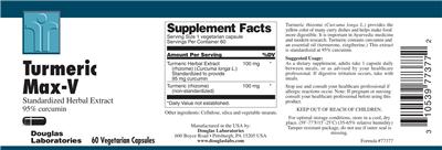 Photo of the Douglas Laboratories Turmeric Max-V label