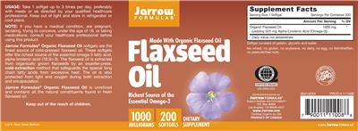 Photo of the Jarrow Formulas Flaxseed Oil 1000 mg label