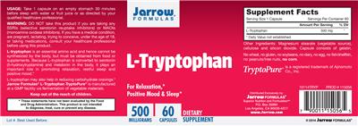 Photo of the Jarrow Formulas L-Tryptophan 500 mg label