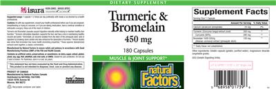 Photo of the Natural Factors Turmeric & Bromelain 450 mg label