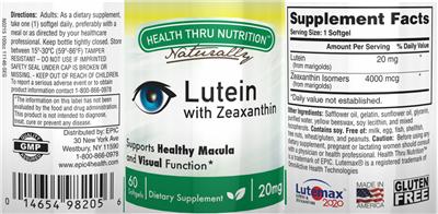 Photo of the Health Thru Nutrition Naturally Lutein With Zeaxanthin label