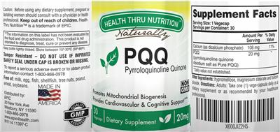 Photo of the Health Thru Nutrition Naturally PQQ label