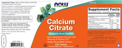 Photo of the NOW Calcium Citrate label