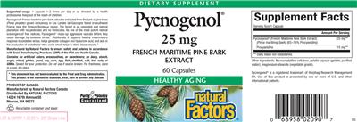 Photo of the Natural Factors Pycnogenol 25 mg label