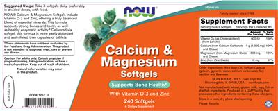 Photo of the NOW Calcium & Magnesium Softgels label