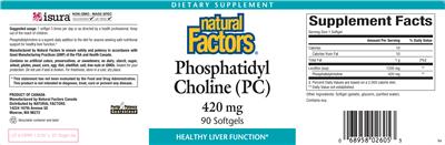 Photo of the Natural Factors Phosphatidyl Choline (PC) 420 mg label