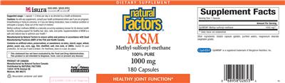 Photo of the Natural Factors MSM 1000 mg label