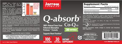 Photo of the Jarrow Formulas Q-absorb 100 mg label