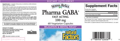 Photo of the Natural Factors Stress-Relax Pharma GABA 100 mg label