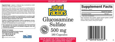 Photo of the Natural Factors Glucosamine Sulfate 500 mg label