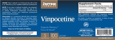 Photo of the Jarrow Formulas Vinpocetine 5 mg label