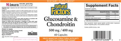 Photo of the Natural Factors Glucosamine & Chondroitin 500 mg/400 mg label