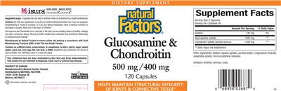 Photo of the Natural Factors Glucosamine & Chondroitin 500 mg / 400 mg label