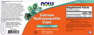 Photo of the NOW Calcium Hydroxyapatite Caps label