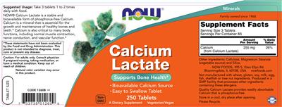 Photo of the NOW Calcium Lactate label