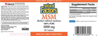 Photo of the Natural Factors MSM 1000 mg label