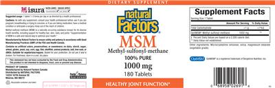 Photo of the Natural Factors MSM 1000 mg label