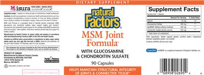 Photo of the Natural Factors MSM Joint Formula label