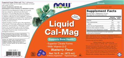 Photo of the NOW Liquid Cal-Mag Blueberry Flavor label