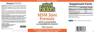 Photo of the Natural Factors MSM Joint Formula label